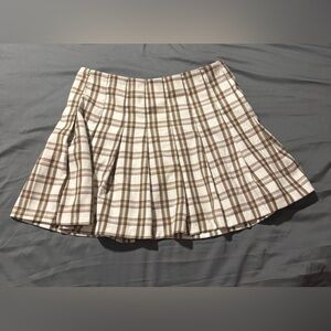 Divided Beige and Brown Plaid Skater Skirt